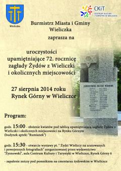72. rocznica zagłady Żydów z Wieliczki i okolicznych miejscowości