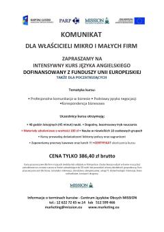 Komunikat dla właścicieli mikro i małych firm