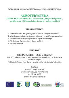 Spotkanie informacyjno – szkoleniowe - Agroturystyka